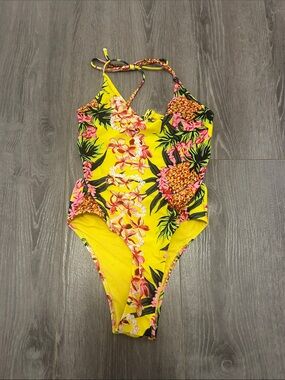 Zara Yellow Tropical Floral One-Piece Swimsuit
